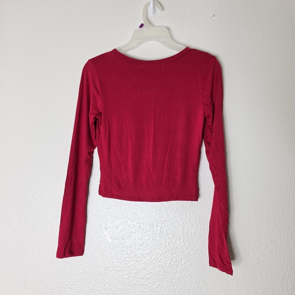 Ambiance Twist Front Crop Tops Lot 2 Red &:Black Long Sleeve Size S - Picture 6 of 13